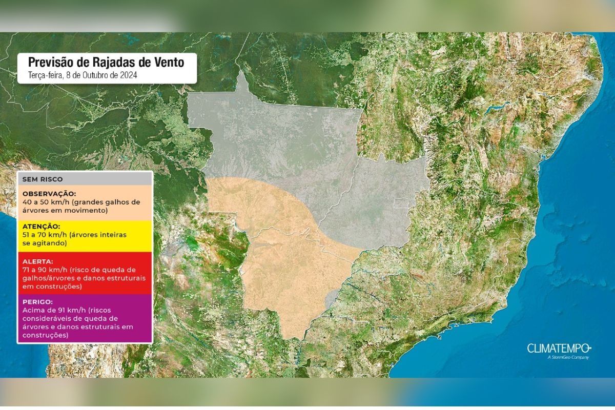 Mapa mostra fumaça em MS. Fonte Climatempo