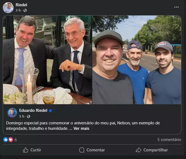 Postagem no perfil falso do Facebook sobre o aniversário de Nelson Riedel, copiada do Instagram oficial do governador. Imagem: Reprodução/Redes Sociai