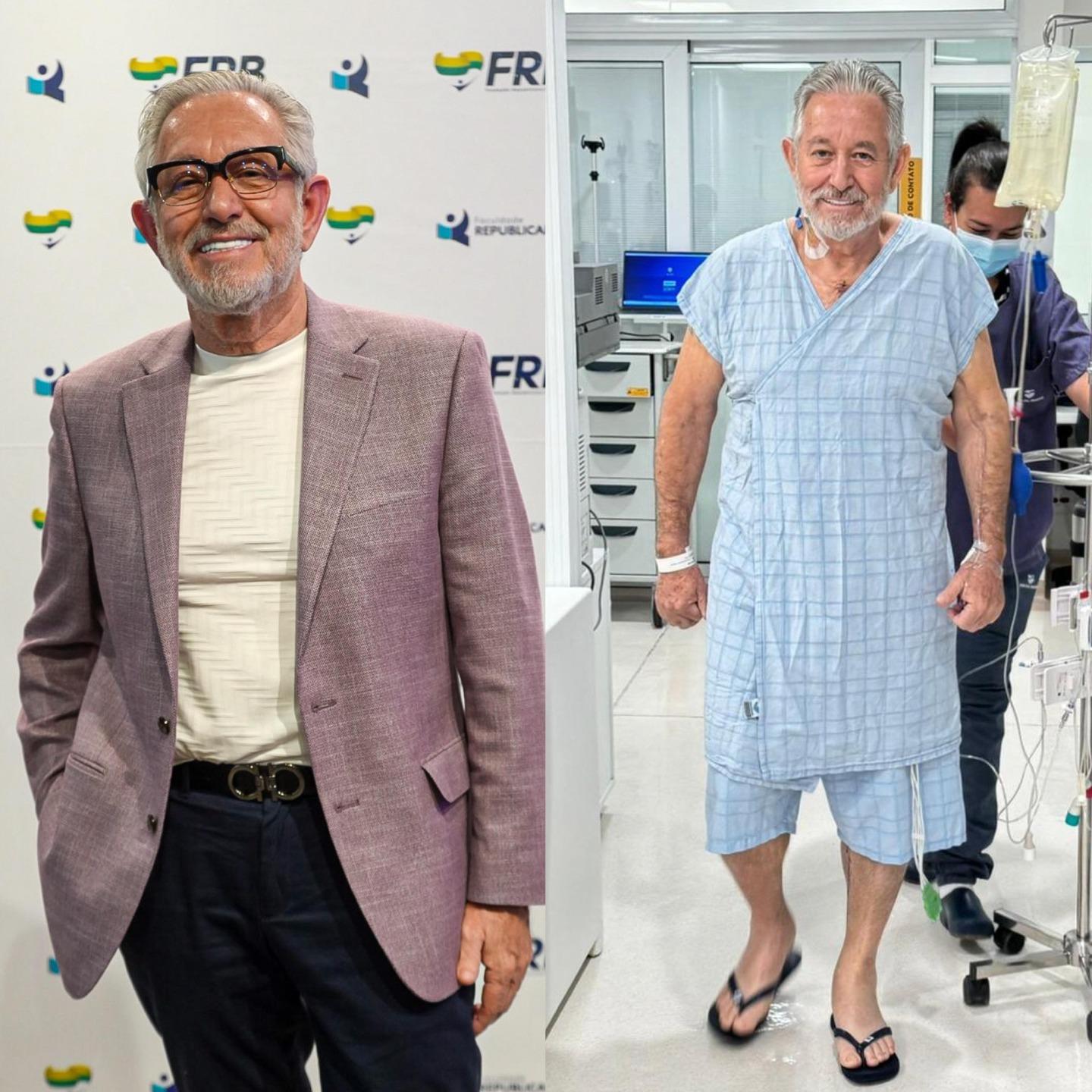 Primeira foto é do deputado Antônio Vaz durante o evento, depois quando saiu da cirurgia (Foto: Divulgação Assessoria de Comunicação 