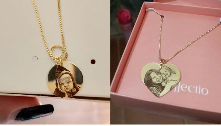 À esquerda, o colar que Leticia deu para a cunhada e, à direita, a correntinha de presente para Maria Júllya. (Fotos: Arquivo Pessoal)
